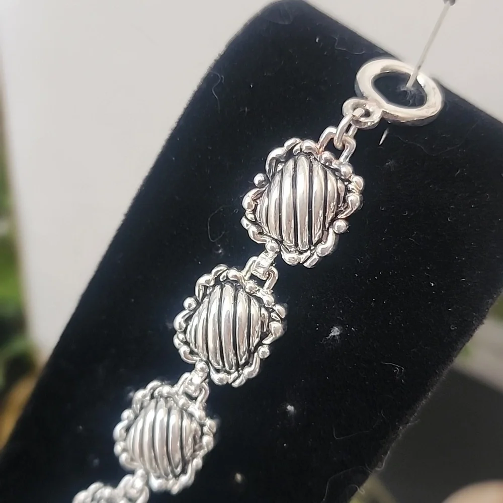 Silver Boho Design Link Bracelet Toggle Clasp